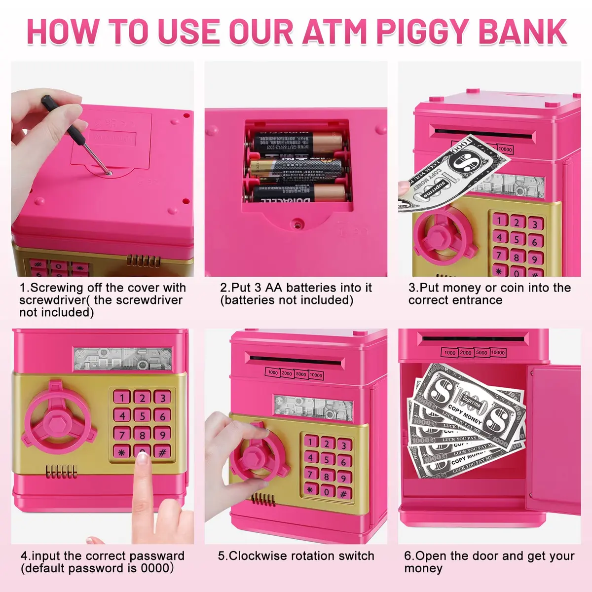 GuDoQi Electronic Piggy Bank for Kids 3-10 Years | Rose | 14.2cm (5.6in) x 20.6cm (8.1in) x 14.1cm (5.6in) - view 5