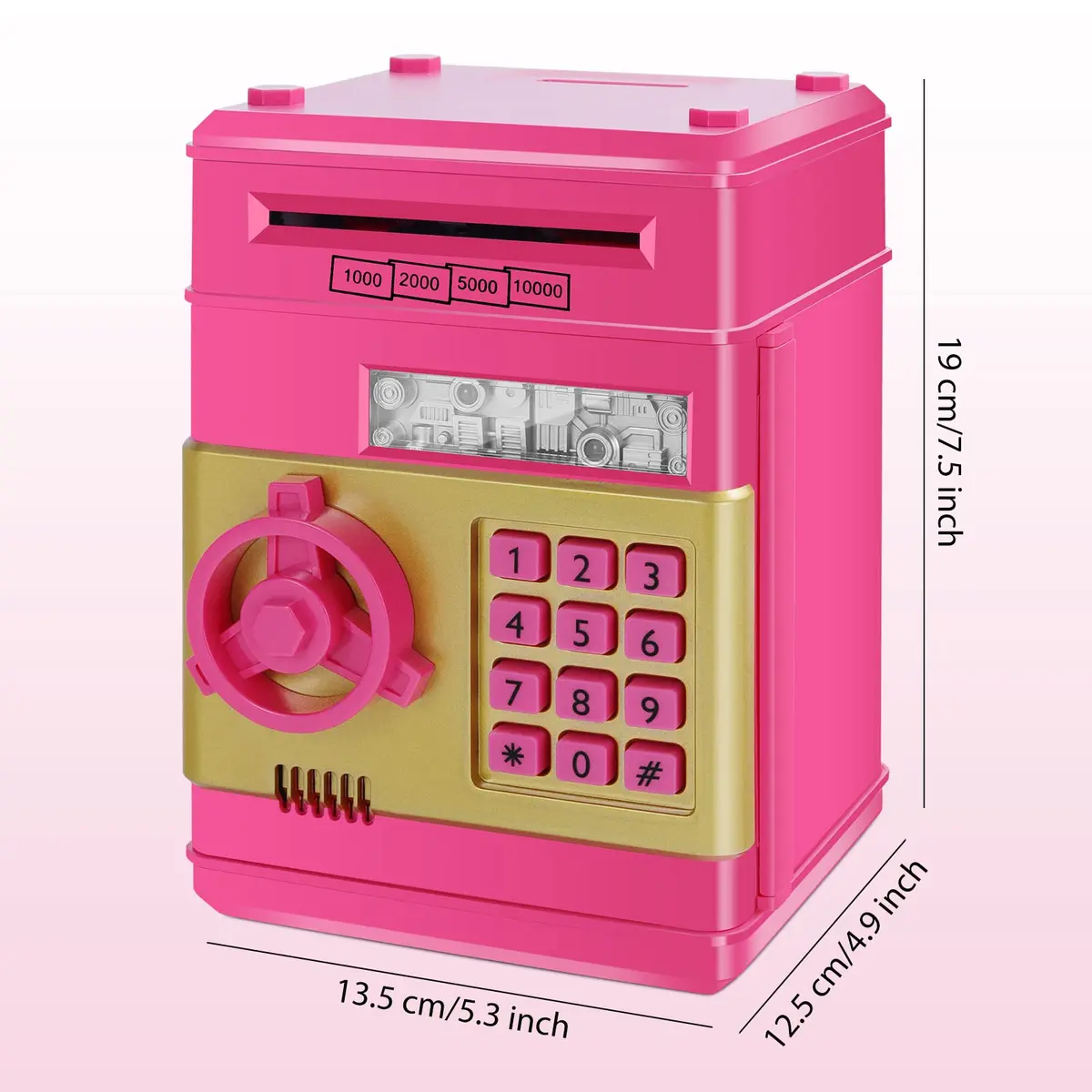 GuDoQi Electronic Piggy Bank for Kids 3-10 Years | Rose | 14.2cm (5.6in) x 20.6cm (8.1in) x 14.1cm (5.6in) - view 2