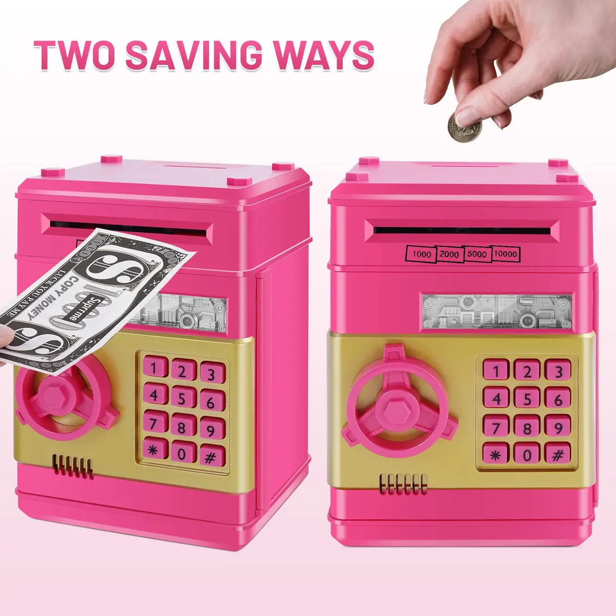 GuDoQi Electronic Piggy Bank for Kids 3-10 Years | Rose | 14.2cm (5.6in) x 20.6cm (8.1in) x 14.1cm (5.6in) - view 3