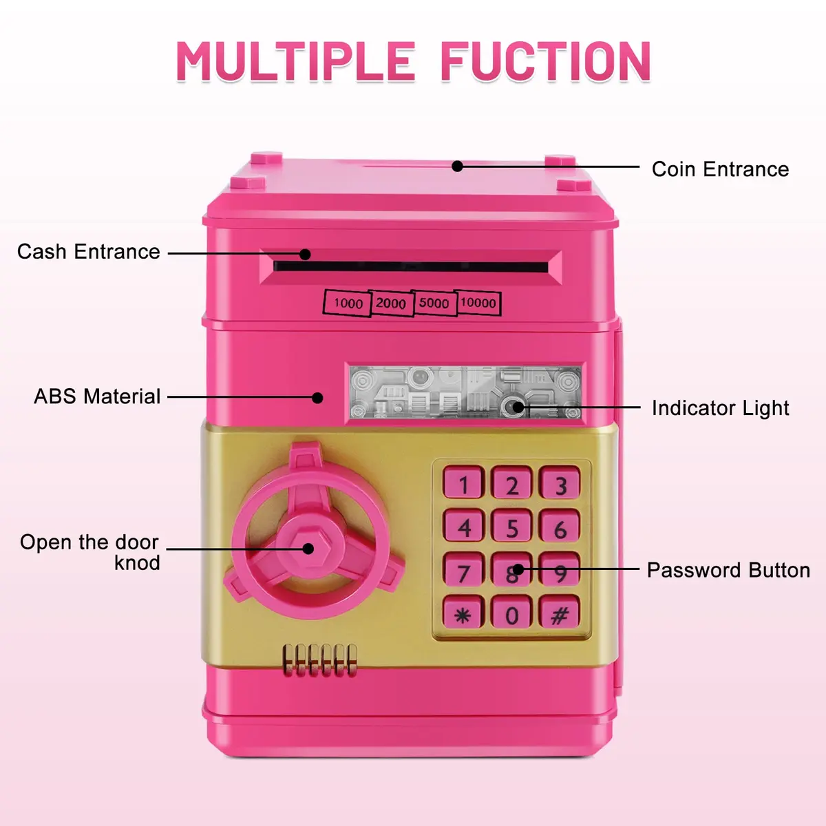 GuDoQi Electronic Piggy Bank for Kids 3-10 Years | Rose | 14.2cm (5.6in) x 20.6cm (8.1in) x 14.1cm (5.6in) - view 4