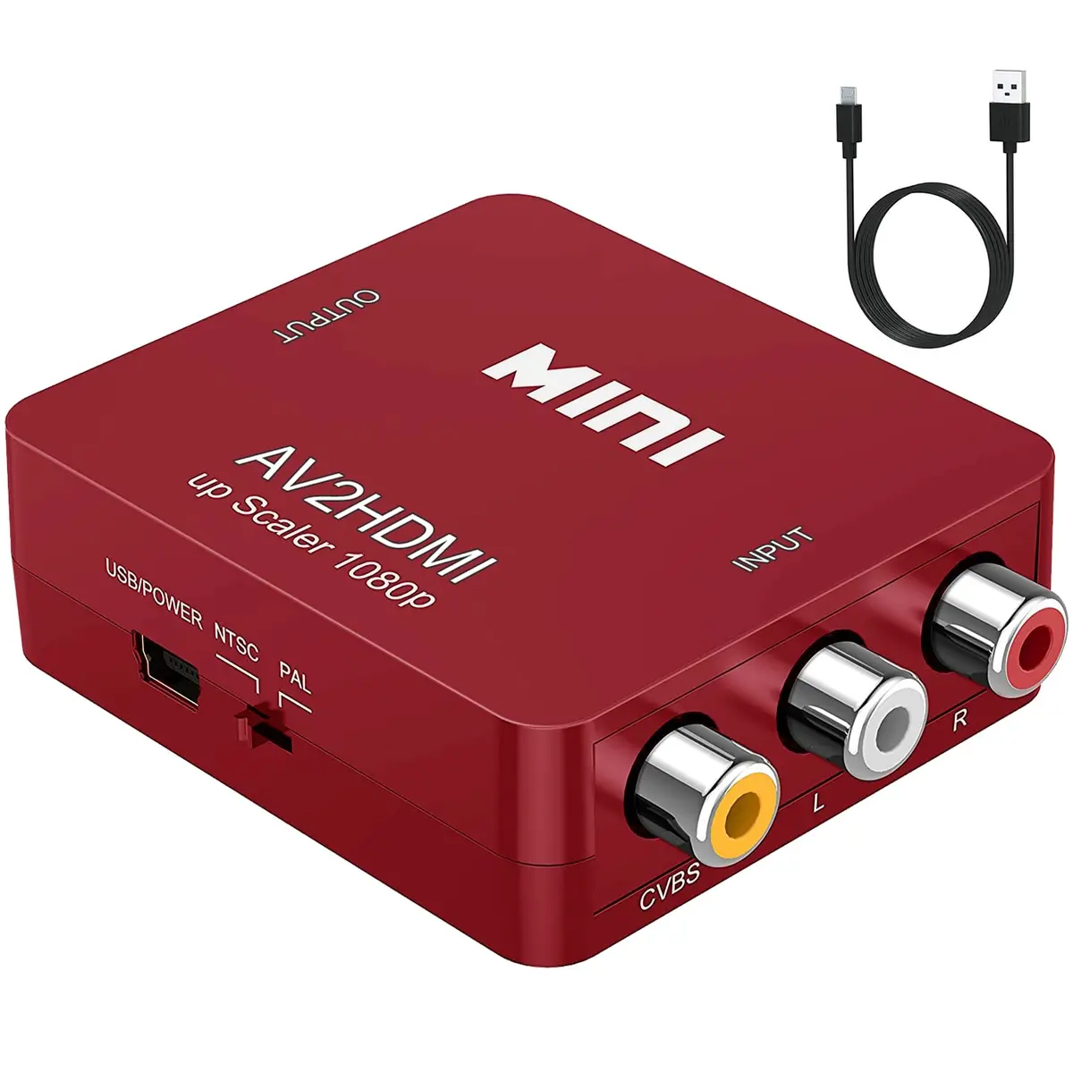 ABLEWE RCA to HDMI Converter 1080P | Plug & Play AV to HDMI Adapter for TV/PC/PS3/Xbox, Red - main product image
