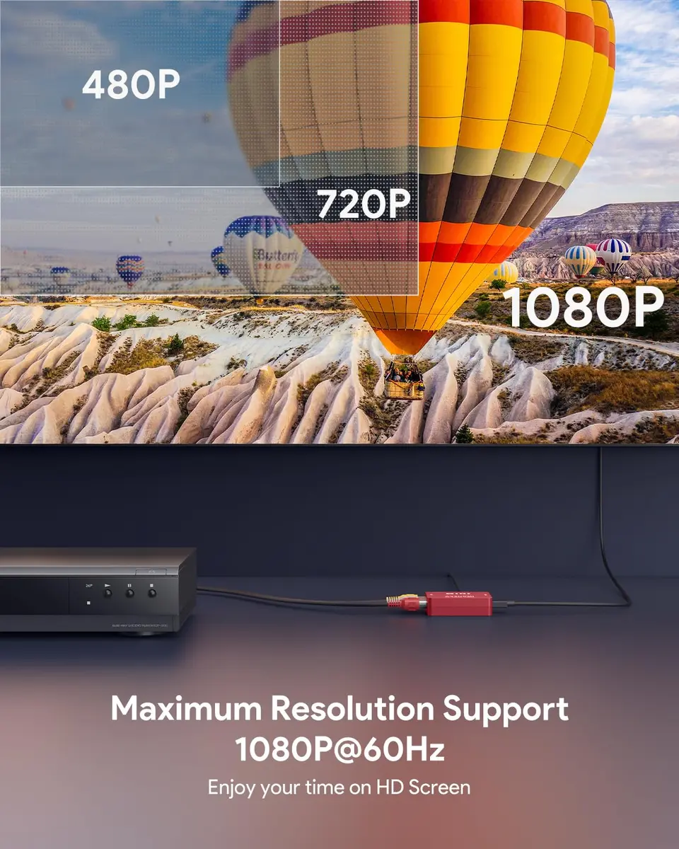 ABLEWE RCA to HDMI Converter 1080P | Plug & Play AV to HDMI Adapter for TV/PC/PS3/Xbox, Red - view 3