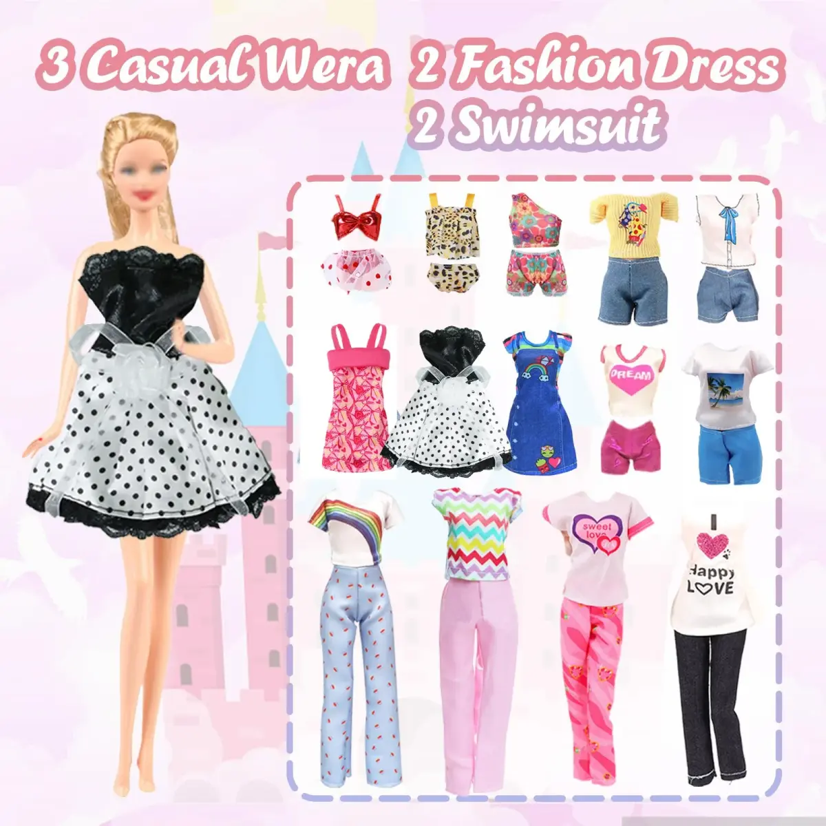 Carreuty 25-Piece Doll Clothes & Accessories Set for 11.5-inch Dolls | Hand-Woven Cotton Outfits & Plastic Accessories - view 5