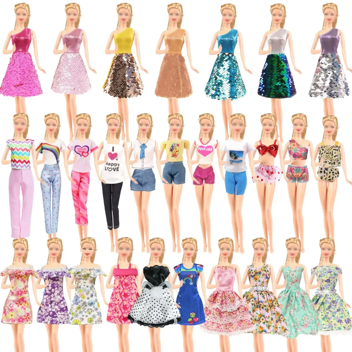 Carreuty 25-Piece Doll Clothes & Accessories Set for 11.5-inch Dolls | Hand-Woven Cotton Outfits & Plastic Accessories - view 7