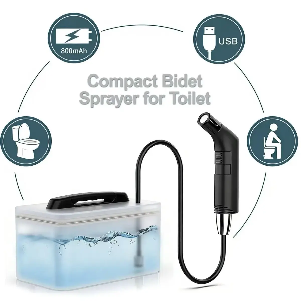 COSWE Electric Portable Bidet Sprayer Black 5000mAh | Travel-Friendly Hygiene Solution - view 2