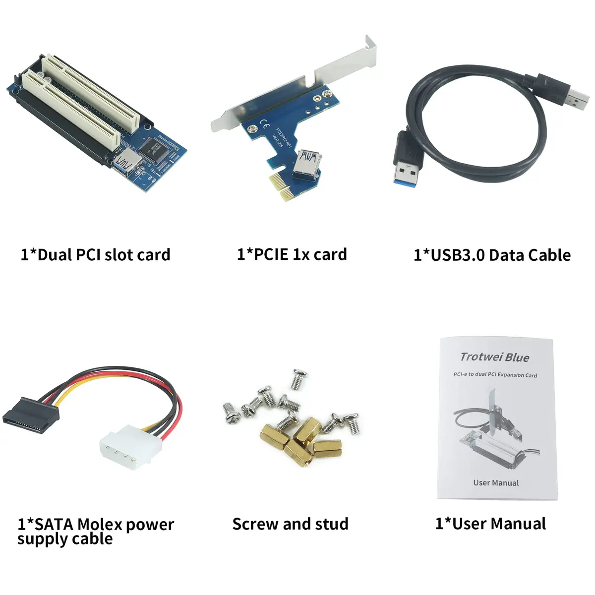 Trotwei Blue PCIe to PCI Adapter Card with USB 3.0 Cable | 3.2 oz (90.7 g) - view 7