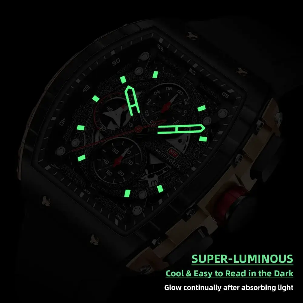 MF MINI FOCUS Men's Tonneau Chronograph Watch 42mm (1.65in) | Luminous Dial & Date - view 4
