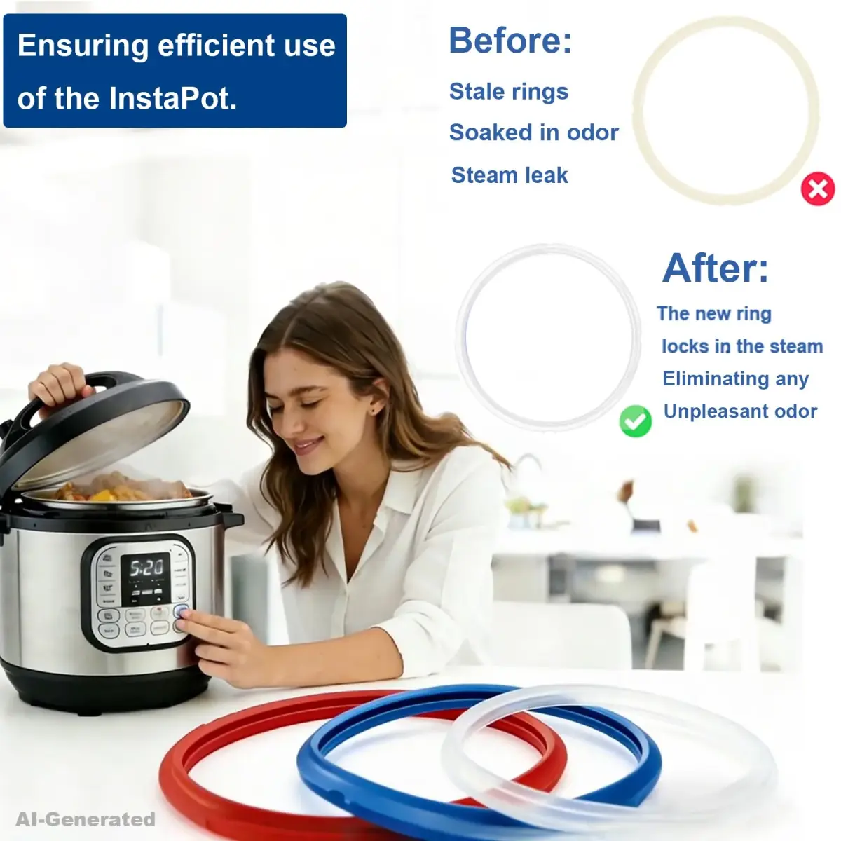 Fuator 8Qt Instant Pot Sealing Ring 3-Pack | Food-Grade Silicone Gasket for Instant Pot Duo, Lux, Ultra, Max, Nova, Smart Models - view 3
