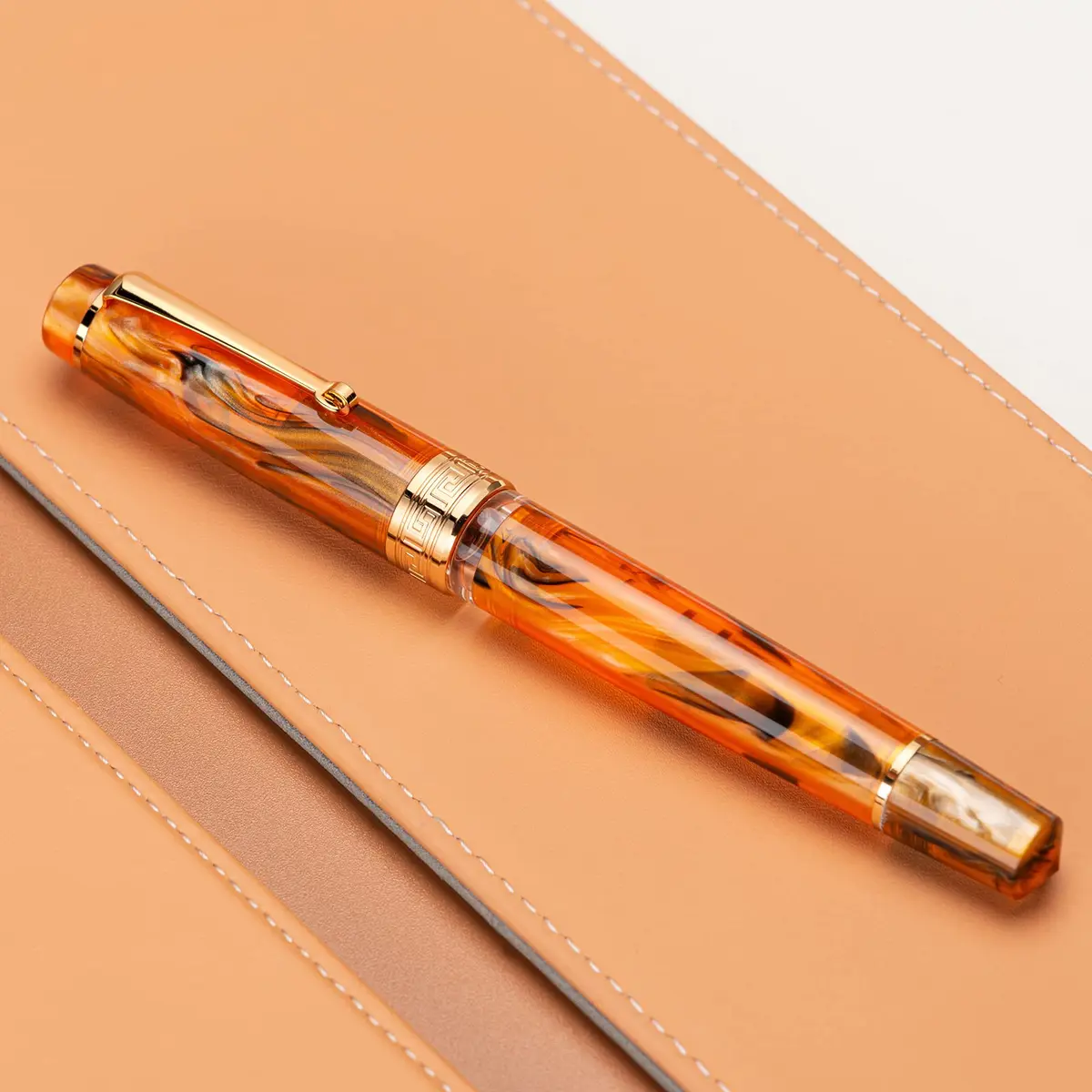 Asvine P20 Piston Fountain Pen Amber Resin, Extra Fine Nib Gold Trim | Smooth Writer Collection with Case Set - view 4