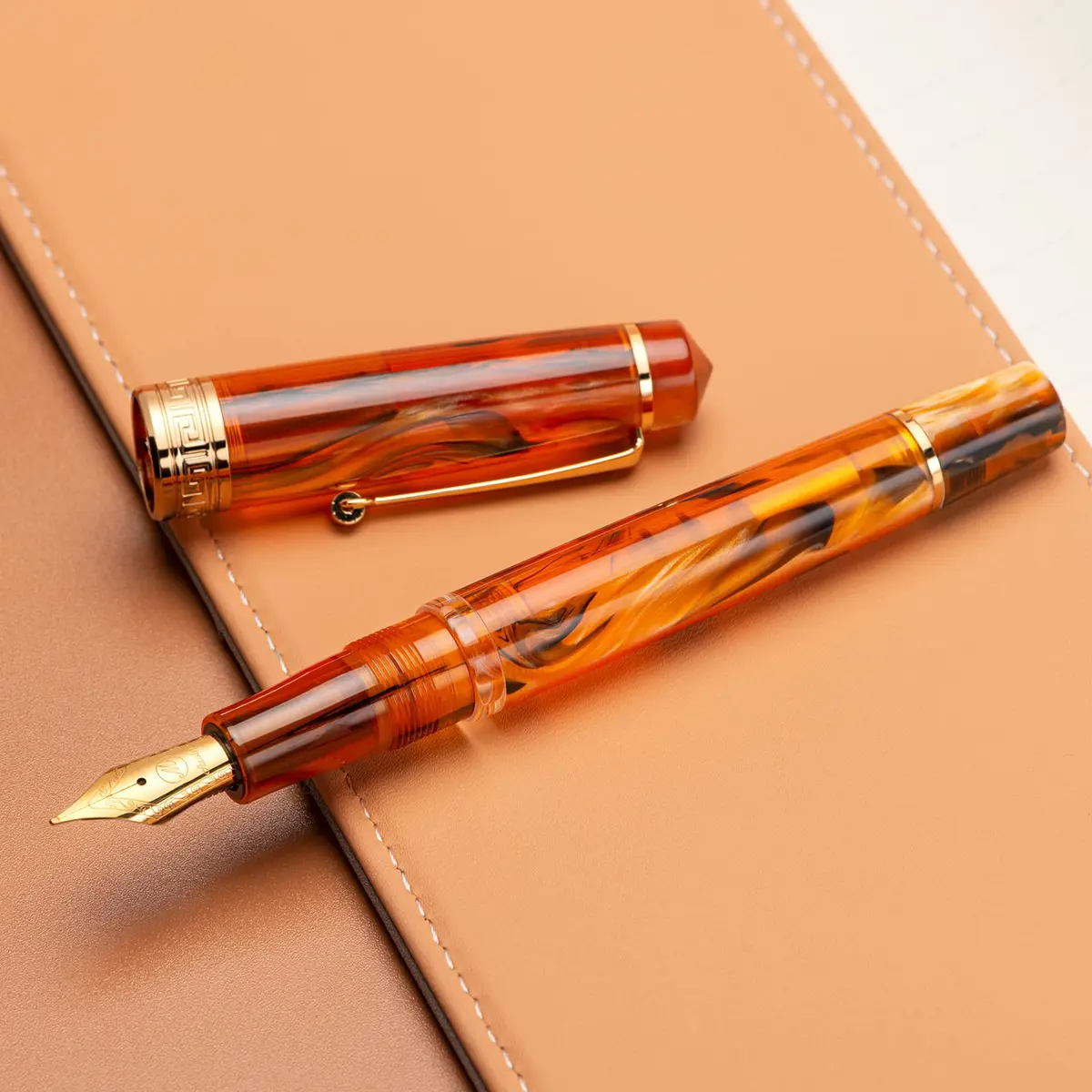 Asvine P20 Piston Fountain Pen Amber Resin, Extra Fine Nib Gold Trim | Smooth Writer Collection with Case Set - view 5