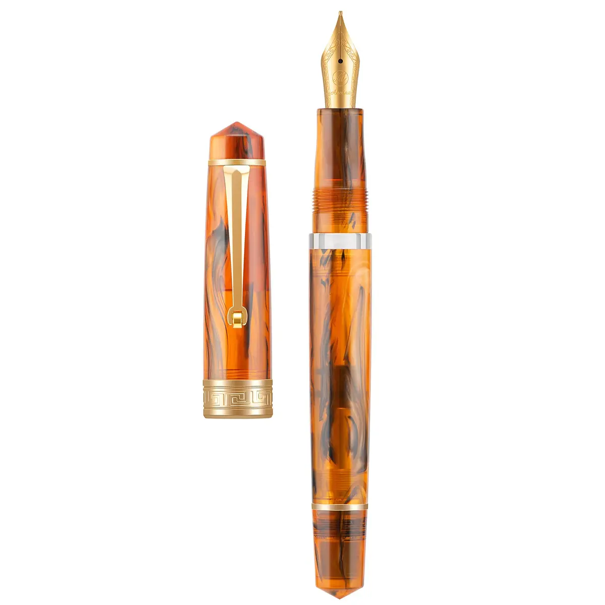 Asvine P20 Piston Fountain Pen Amber Resin, Extra Fine Nib Gold Trim | Smooth Writer Collection with Case Set - main product image