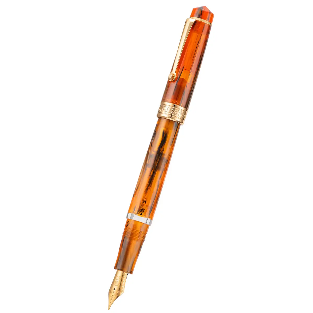 Asvine P20 Piston Fountain Pen Amber Resin, Extra Fine Nib Gold Trim | Smooth Writer Collection with Case Set - view 2