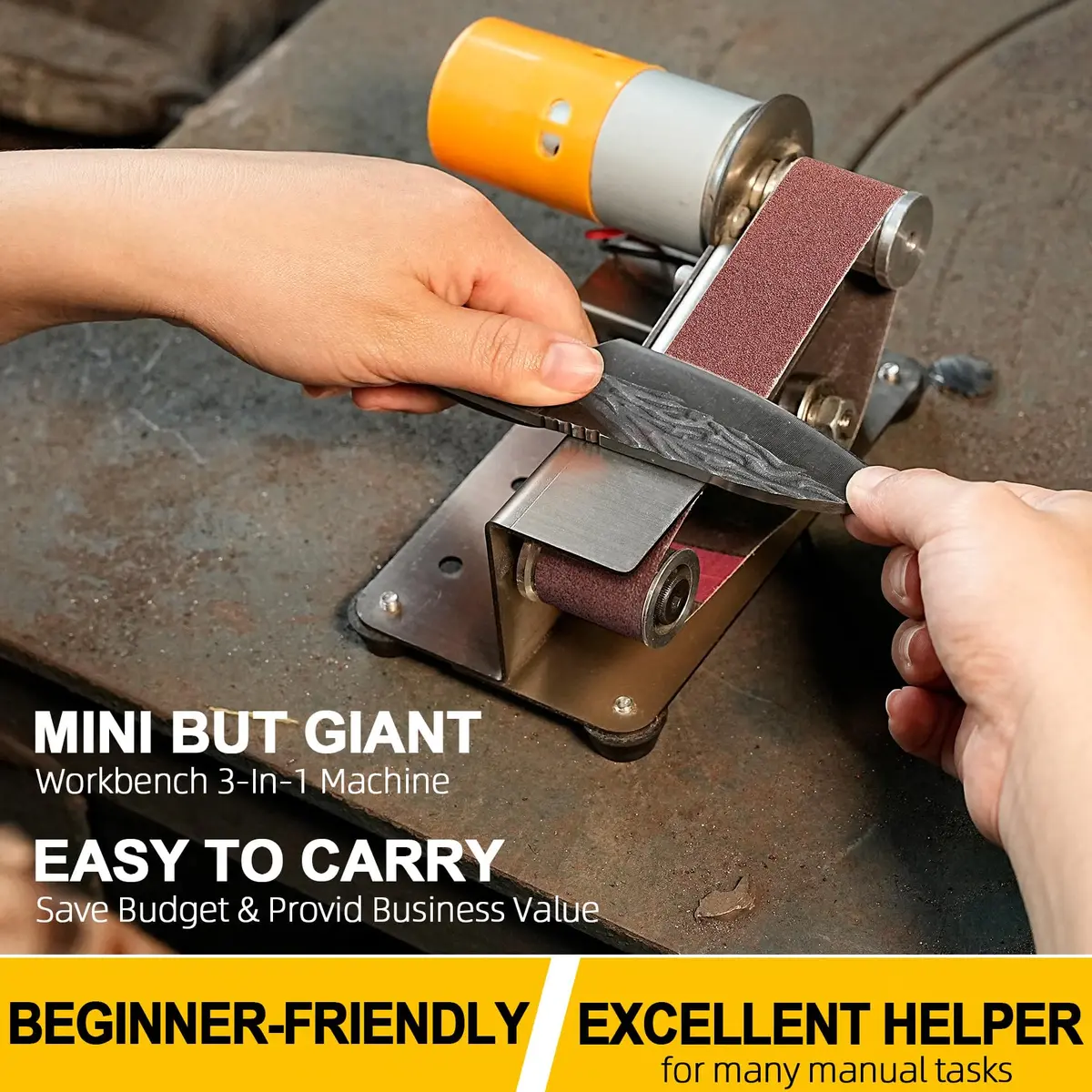 NuoDunco 3-in-1 Mini Belt Sander 7-Speed Knife Sharpener Bench Grinder | 110-220V, 7-Speed, Stainless Steel, 1.3kg - view 6