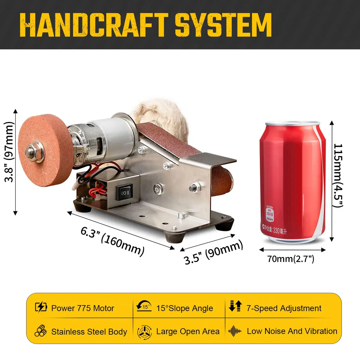 NuoDunco 3-in-1 Mini Belt Sander 7-Speed Knife Sharpener Bench Grinder | 110-220V, 7-Speed, Stainless Steel, 1.3kg - view 2