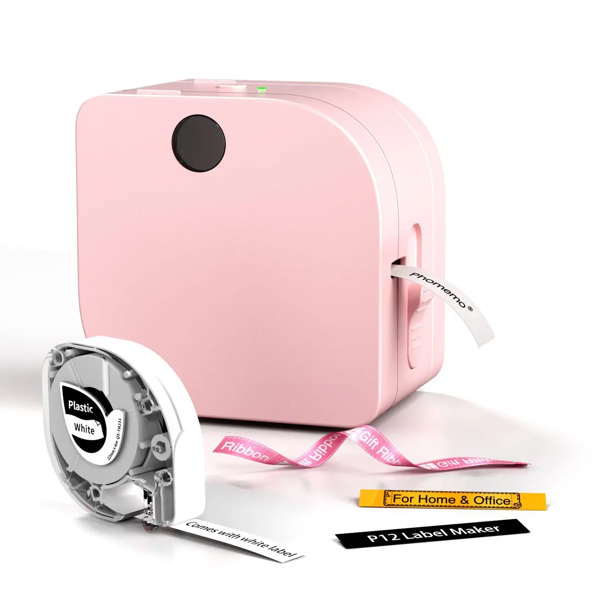 Phomemo P12 Bluetooth Label Maker Machine with Tape, Portable Mini Thermal Transfer Printer for Organizing, Pink (180g, 4.09" L x 3.52" W x 2.7" H) - main product image