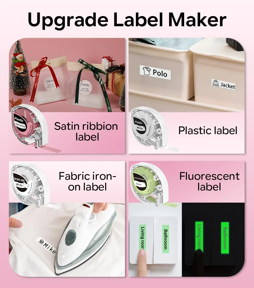 Phomemo P12 Bluetooth Label Maker Machine with Tape, Portable Mini Thermal Transfer Printer for Organizing, Pink (180g, 4.09" L x 3.52" W x 2.7" H) - view 5