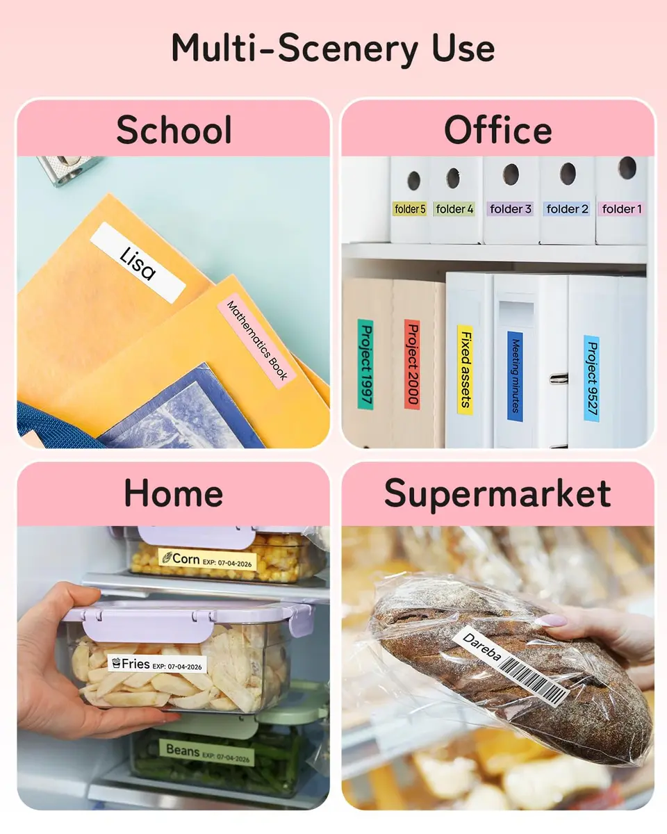 Phomemo P12 Bluetooth Label Maker Machine with Tape, Portable Mini Thermal Transfer Printer for Organizing, Pink (180g, 4.09" L x 3.52" W x 2.7" H) - view 7