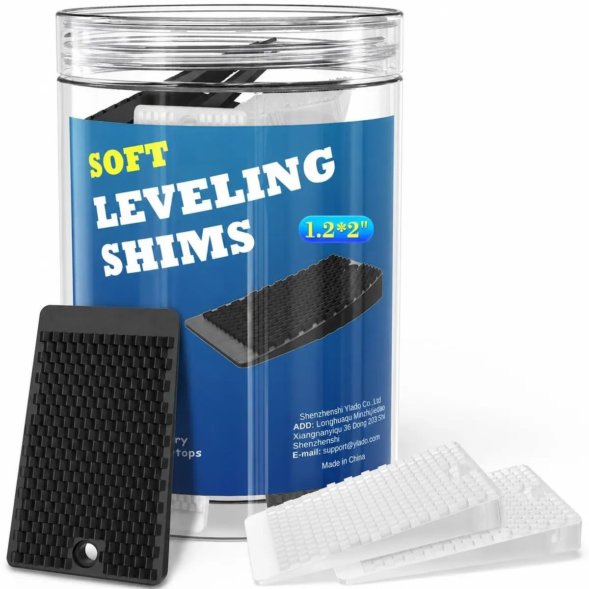 YARKOR Black & Clear Furniture Levelers 32-Piece Jar (2" Wedge Shims) | Non-Slip Rubber for Tables, Toilets, Beds & Couches - main product image