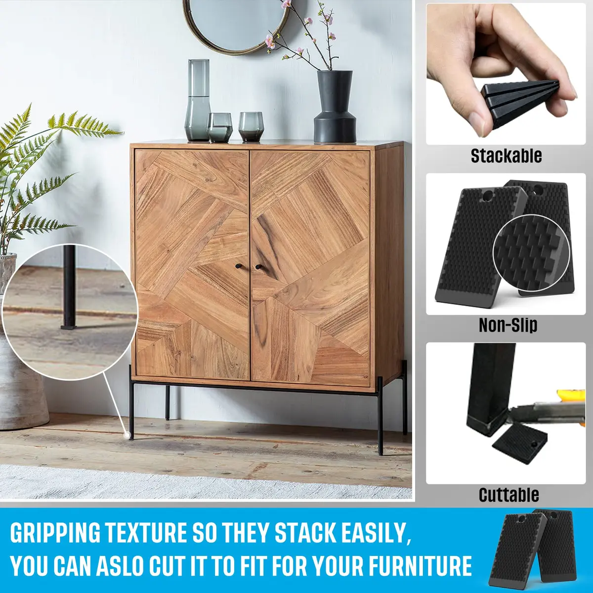 YARKOR Black & Clear Furniture Levelers 32-Piece Jar (2" Wedge Shims) | Non-Slip Rubber for Tables, Toilets, Beds & Couches - view 6