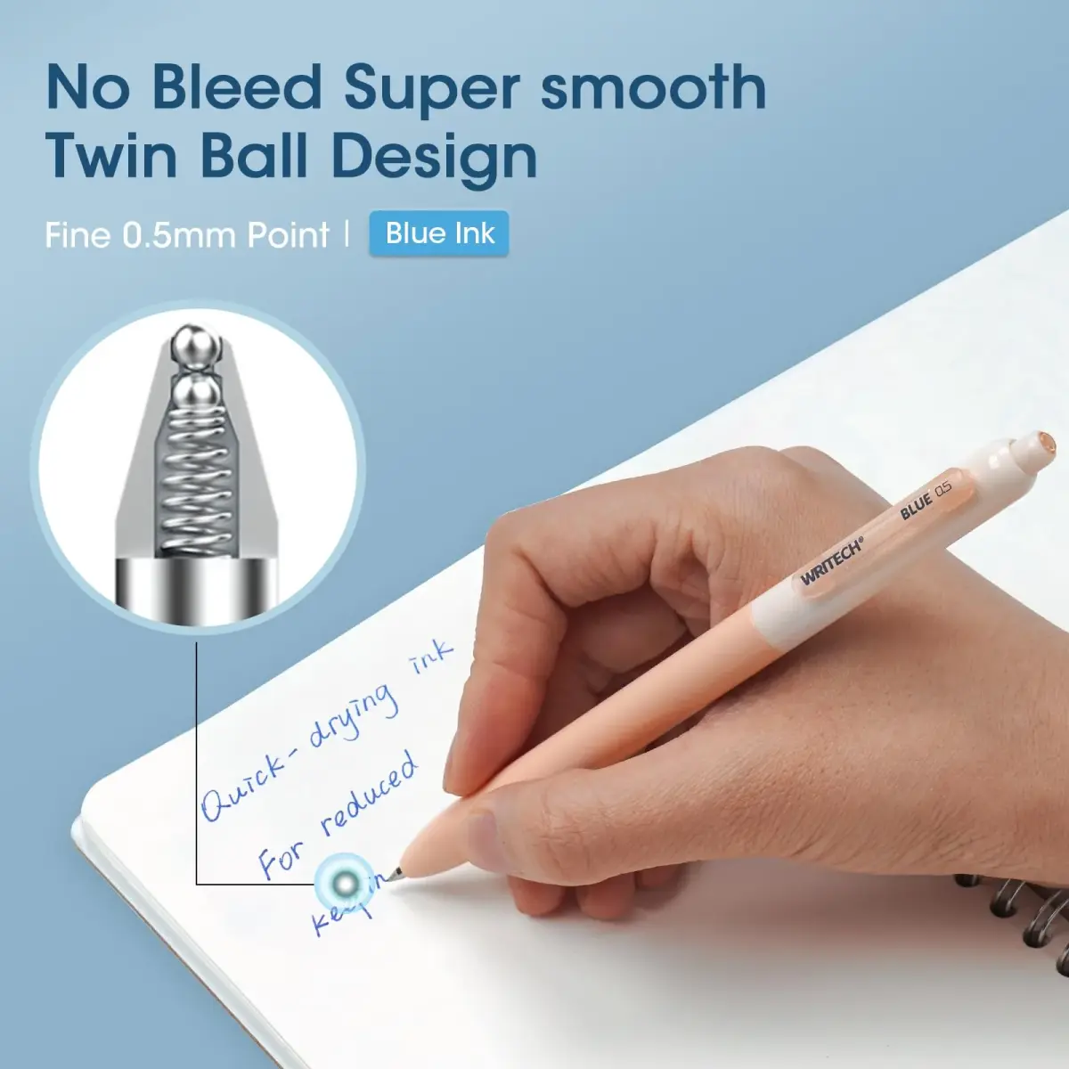 WRITECH Gel Pens Fine Point 0.5mm Blue Ink 8 Count | Smooth Ink Flow Writing Instrument - view 2