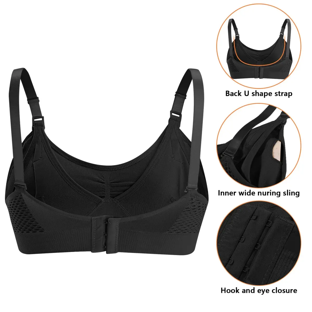 4HOW Hands-Free Pumping & Nursing Bra for Breastfeeding, Medium, 2-Pack (Black) | Adjustable Crossover Support - view 3