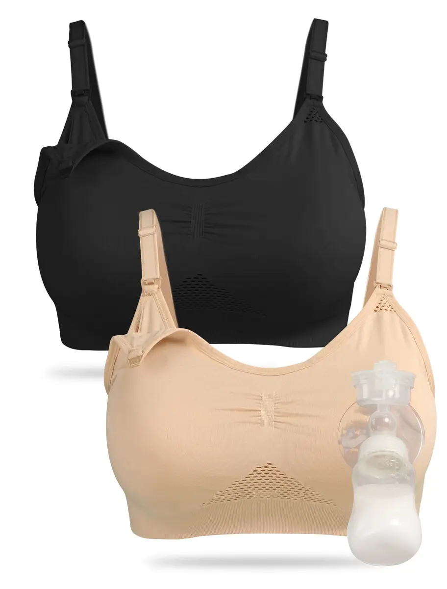 4HOW Hands-Free Pumping & Nursing Bra XX-Large Black+beige | Versatile 4-in-1 Design for Breastfeeding Mothers - main product image