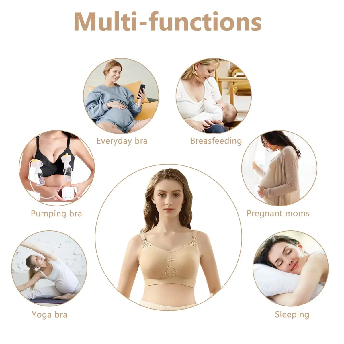 4HOW Pumping & Nursing Bra for Breastfeeding, Hands-Free Pumping, Adjustable Fit, Black+Beige, Large - view 6