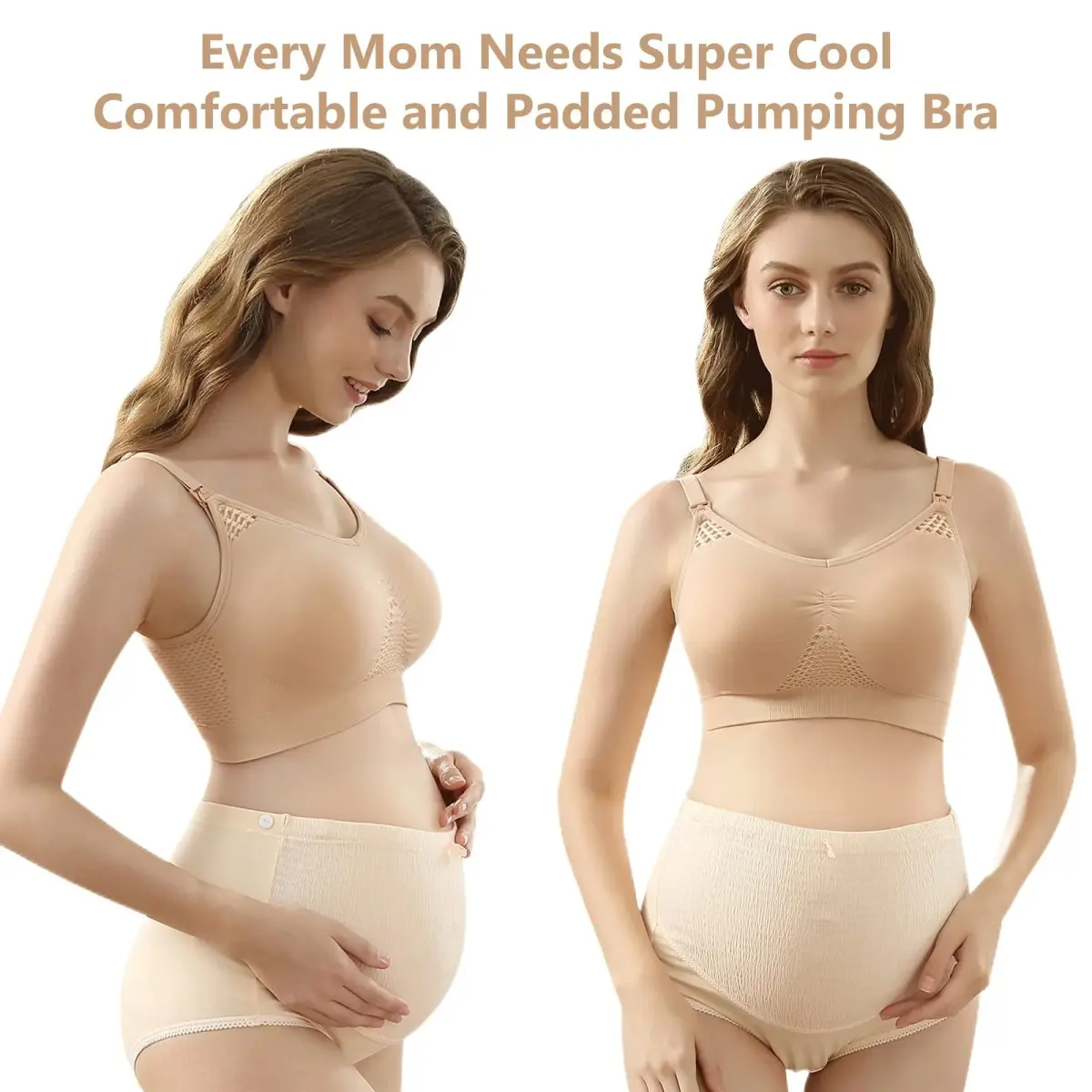 4HOW Pumping & Nursing Bra for Breastfeeding, Hands-Free Pumping, Adjustable Fit, Black+Beige, Large - view 2