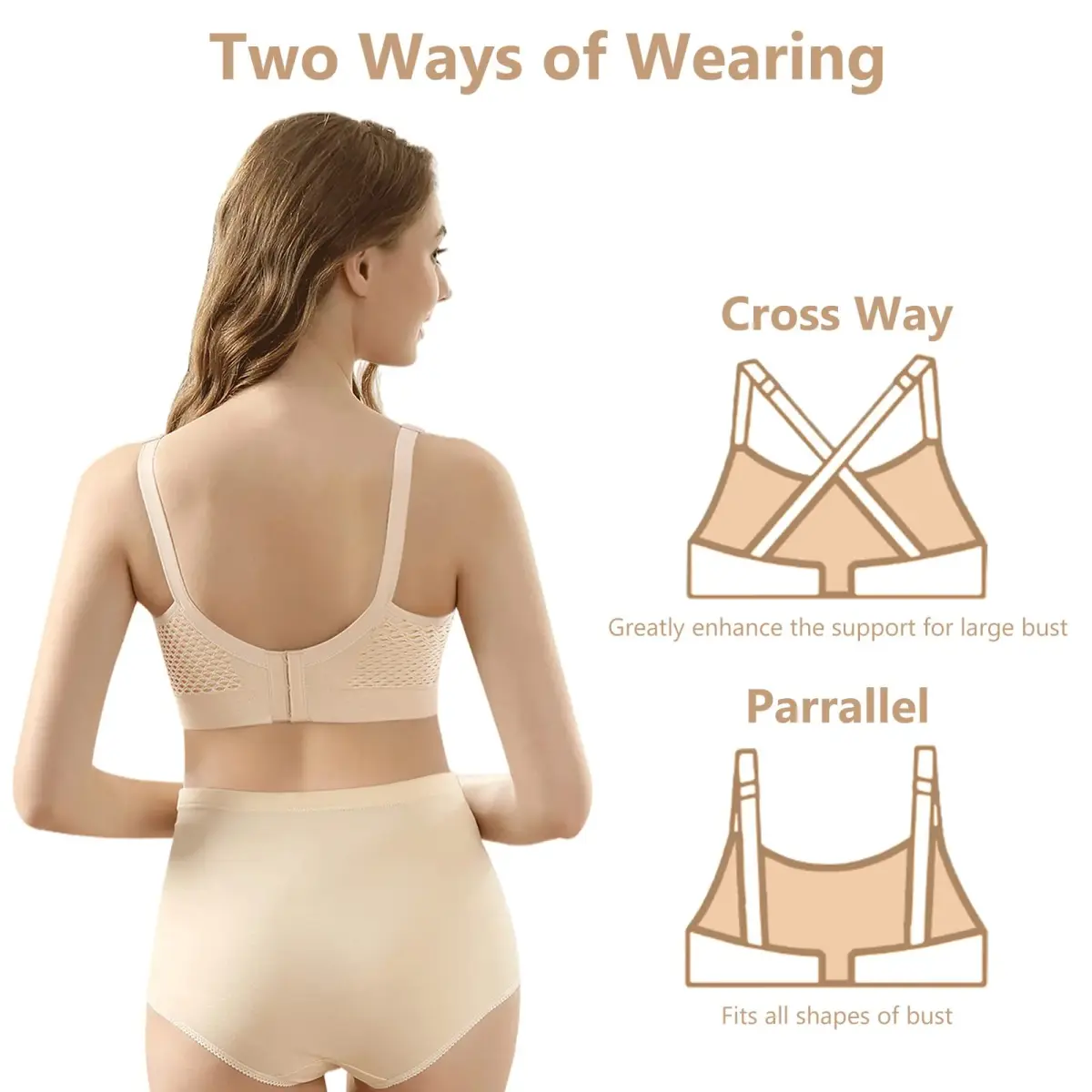 4HOW Pumping & Nursing Bra for Breastfeeding, Hands-Free Pumping, Adjustable Fit, Black+Beige, Large - view 4