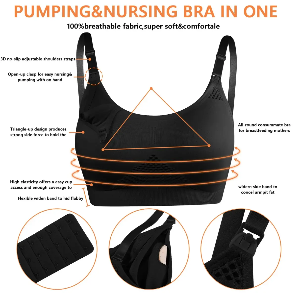 4HOW Hands-Free Pumping & Nursing Bra XX-Large | Adjustable Crossover Support for Breastfeeding Mothers - view 4