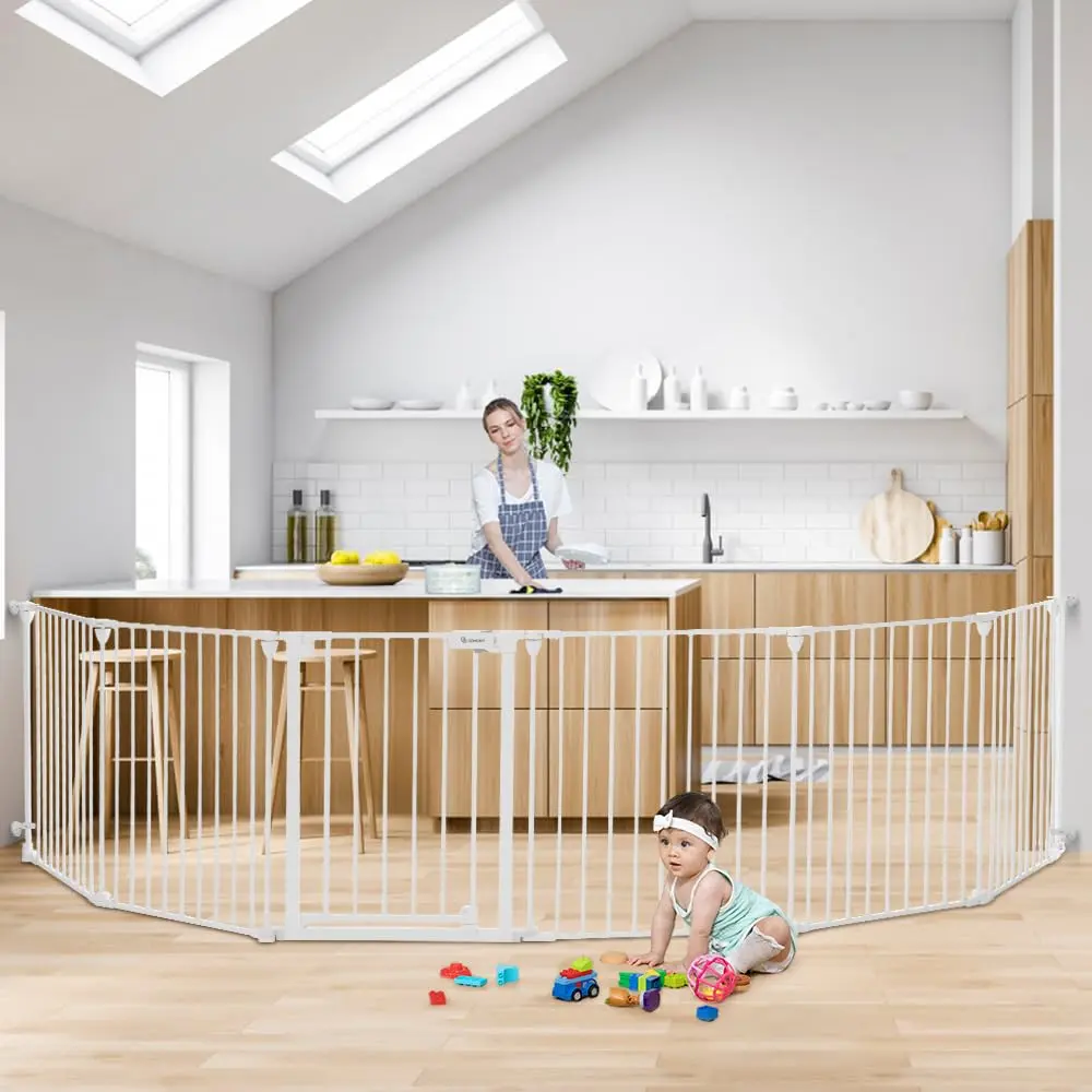 COMOMY Baby Gate Extra Wide 150" | Versatile Indoor & Outdoor Barrier (30" Tall, White) - main product image