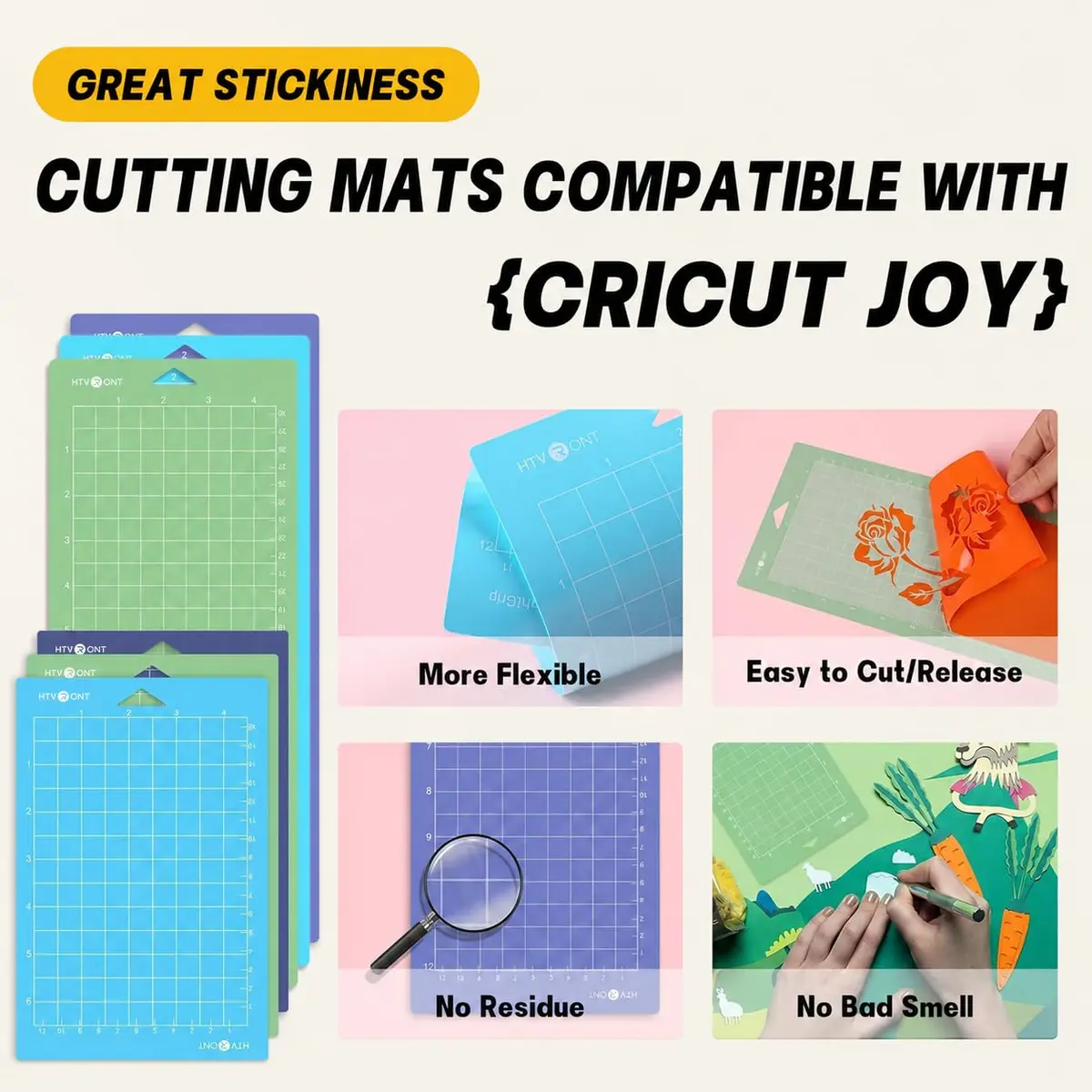 HTVRONT Cutting Mats for Cricut Joy/Joy 2, 6 Pack (3x 4.5x12in & 3x 4.5x6.5in) | Strong Stickiness & Durable - view 4