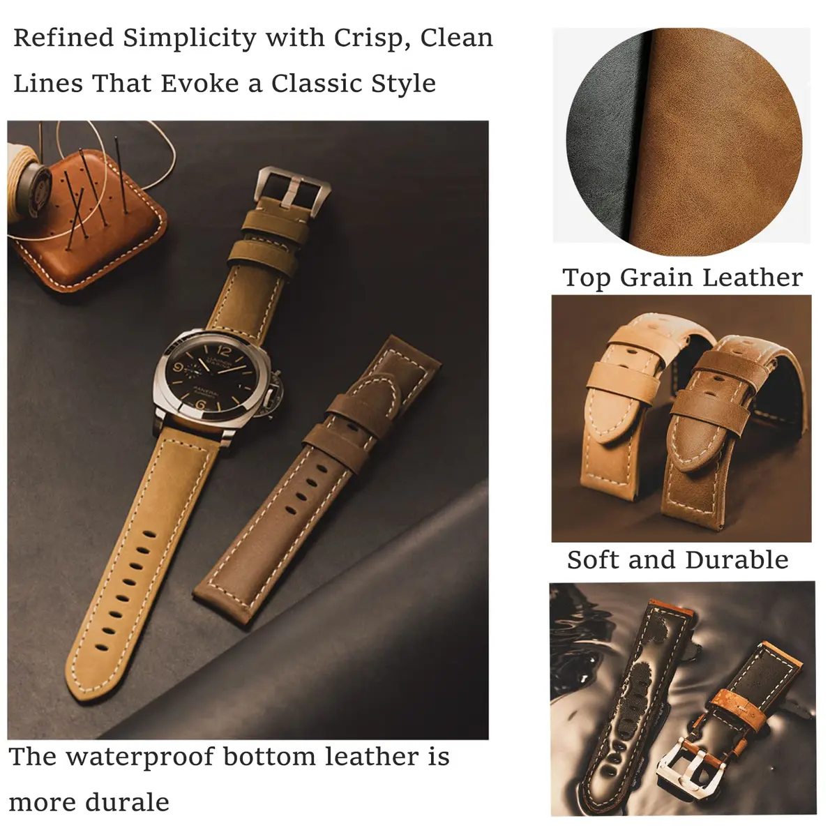 Niziruoup 24mm Leather Watch Band Vintage Genuine Leather Compatible with Panerai Men - view 2