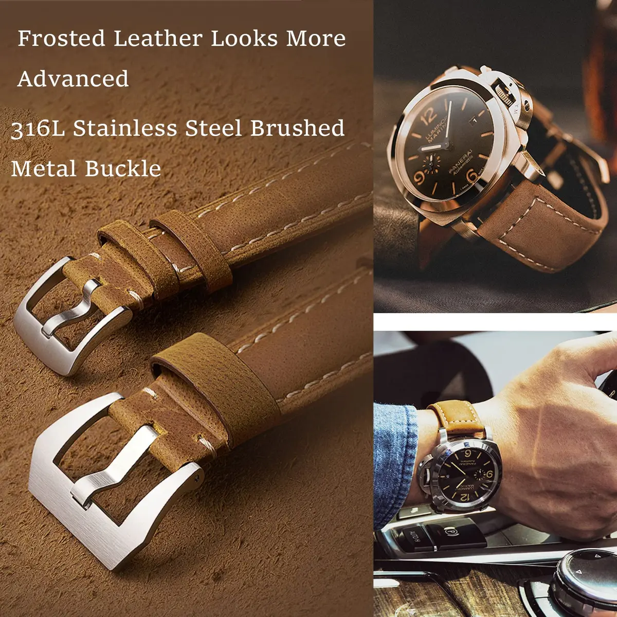 Niziruoup 24mm Leather Watch Band Vintage Genuine Leather Compatible with Panerai Men - view 3
