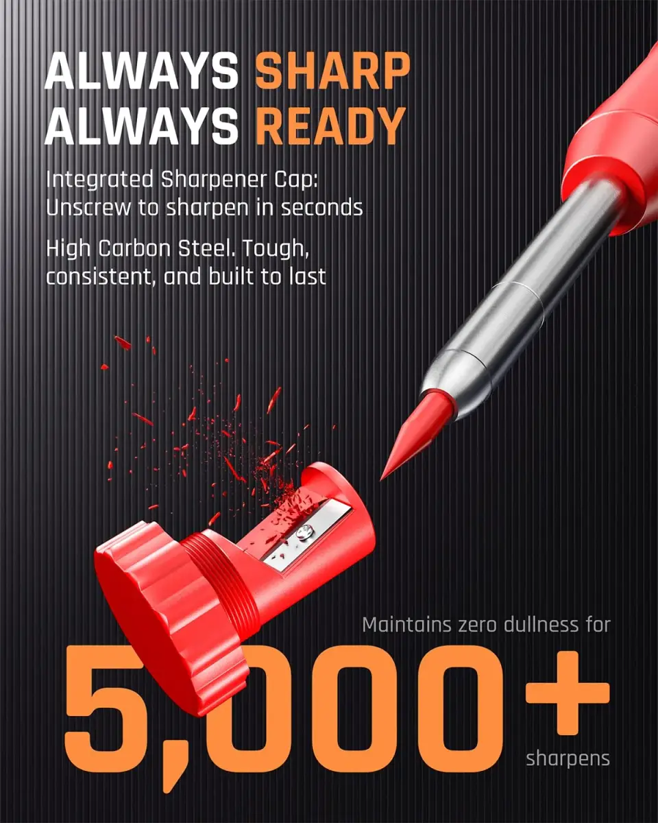 Nicpro 11 Pack Carpenter Pencils with Sharpener & Leads | 2.0mm & 2.8mm Line Sizes - view 4