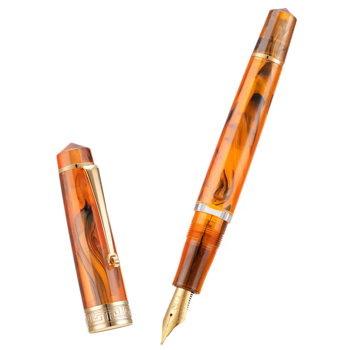 Asvine P20 Piston Fountain Pen Amber Resin Medium Nib Gold Trim | Smooth Writer Collection with Case Set - view 3