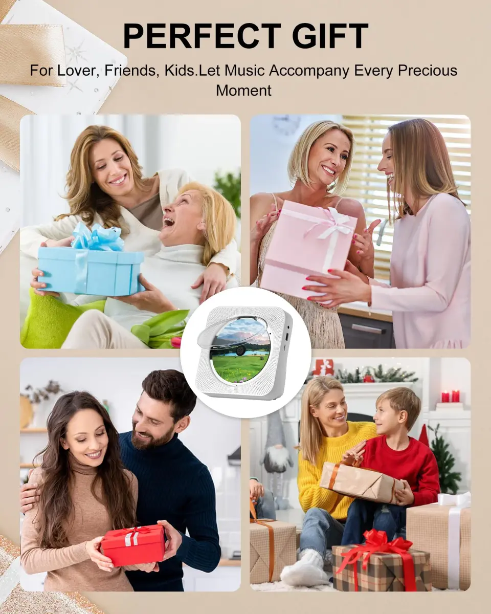 MICOCIOUS Bluetooth CD Player with Speakers 16.7cm (6.57in) White | Desktop Kpop Music Player with FM Radio, AUX, USB, TF Card - view 8