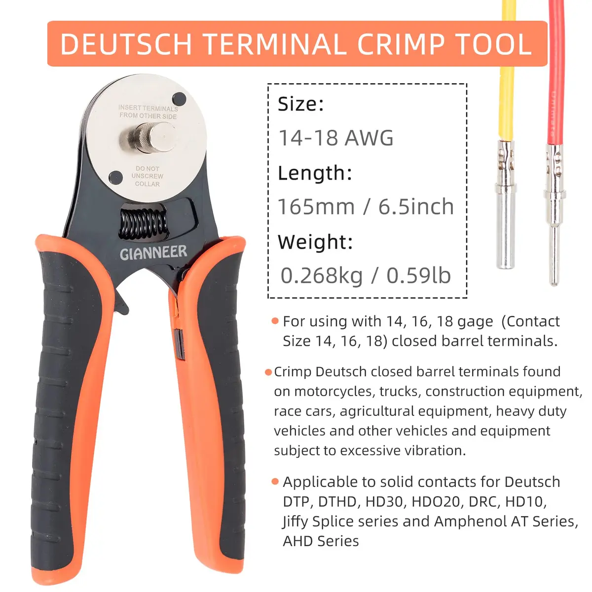 GIANNEER Deutsch Crimp Tool Closed Barrel Crimper 14-18 AWG | Precise, Durable, Automotive Use - view 5