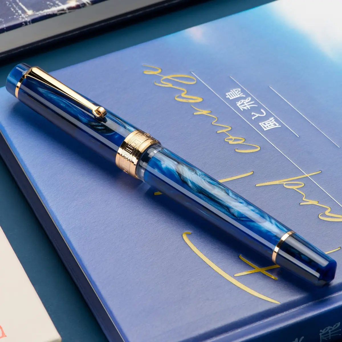 Asvine P20 Galaxy Blue Fountain Pen Piston Filling, Fine Point Smooth Writer with Gift Case | 0.5mm Nib - view 5