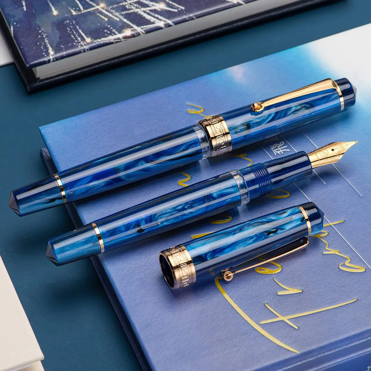 Asvine P20 Galaxy Blue Fountain Pen Piston Filling, Fine Point Smooth Writer with Gift Case | 0.5mm Nib - view 7