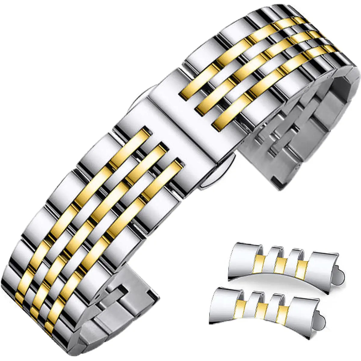 Niziruoup 19mm Stainless Steel Watch Band Two-Tone Silver Gold | Adjustable Metal Bracelet Strap for Smartwatches & Traditional Watches - main product image