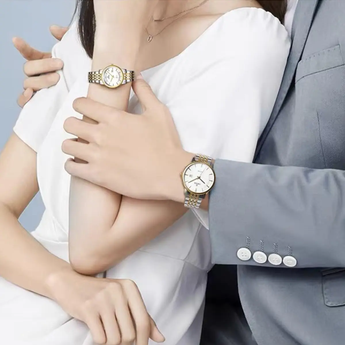 Niziruoup 19mm Stainless Steel Watch Band Two-Tone Silver Gold | Adjustable Metal Bracelet Strap for Smartwatches & Traditional Watches - view 5