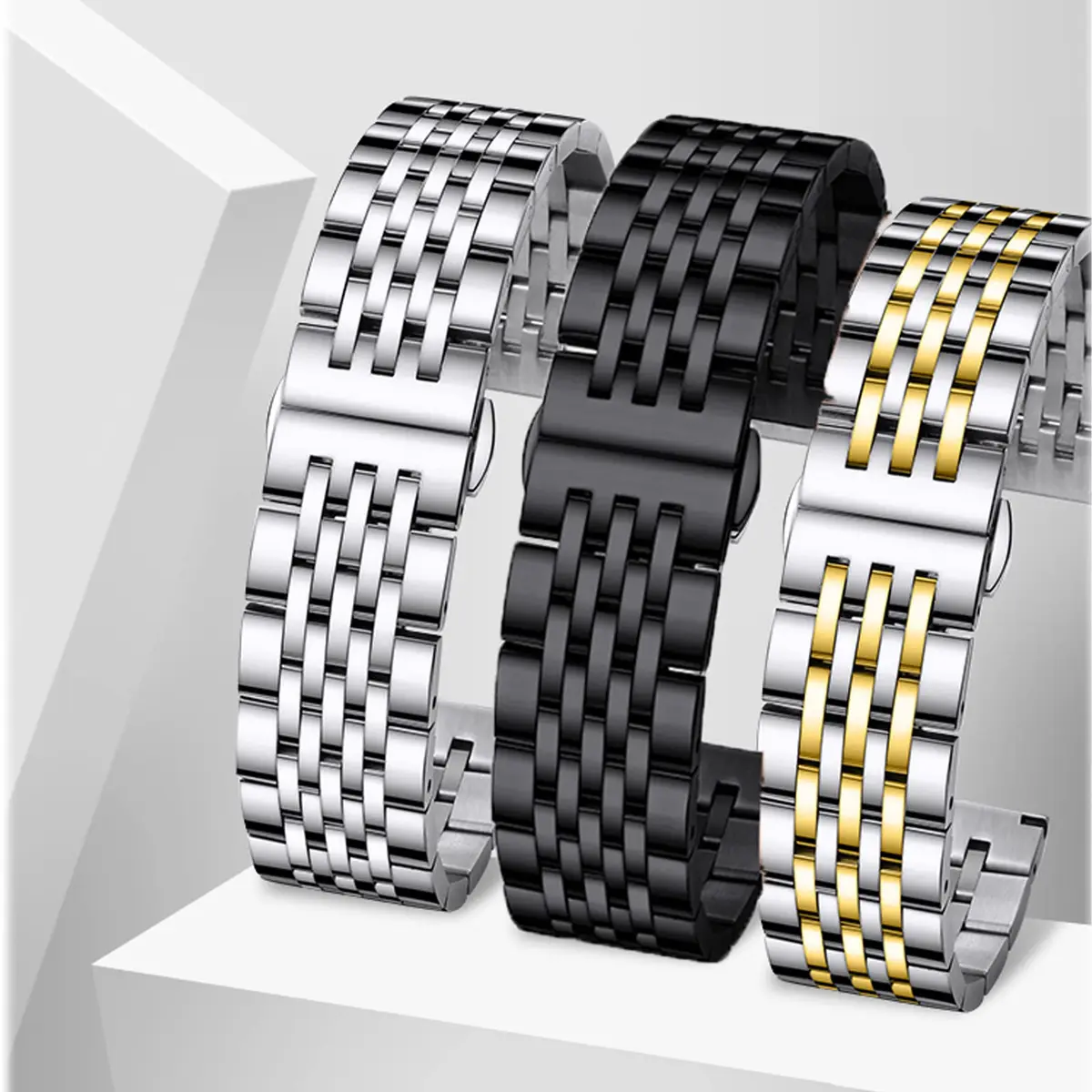 Niziruoup 19mm Stainless Steel Watch Band Two-Tone Silver Gold | Adjustable Metal Bracelet Strap for Smartwatches & Traditional Watches - view 6