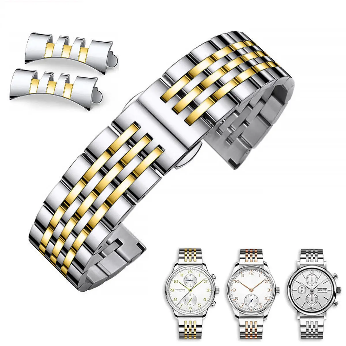 Niziruoup 19mm Stainless Steel Watch Band Two-Tone Silver Gold | Adjustable Metal Bracelet Strap for Smartwatches & Traditional Watches - view 7