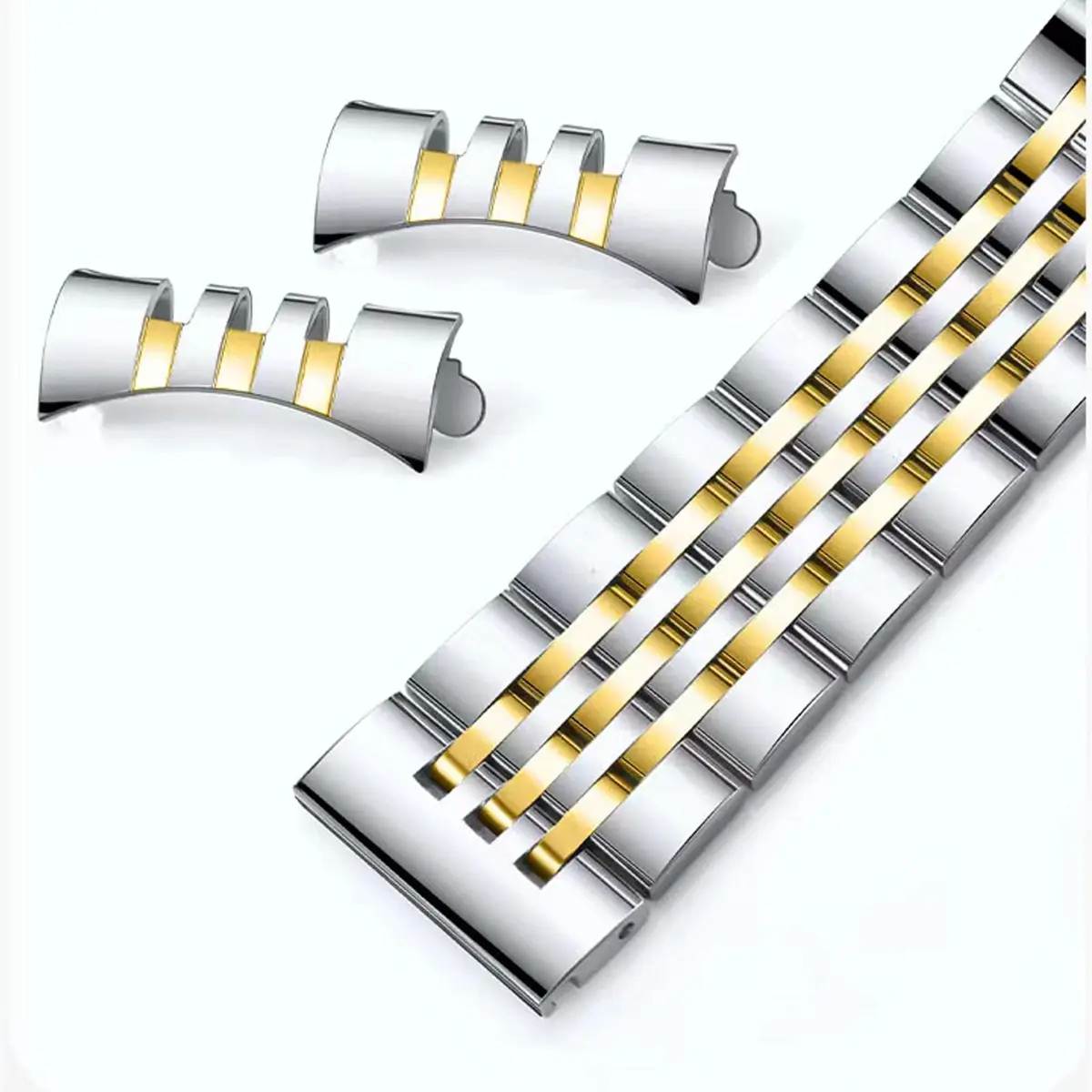 Niziruoup 19mm Stainless Steel Watch Band Two-Tone Silver Gold | Adjustable Metal Bracelet Strap for Smartwatches & Traditional Watches - view 8