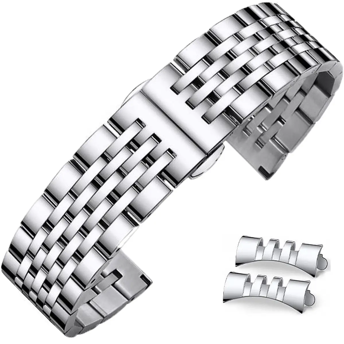 Niziruoup 19mm Stainless Steel Watch Band Strap Silver | Adjustable Metal Watch Bracelet Replacement Band for Men & Women - main product image