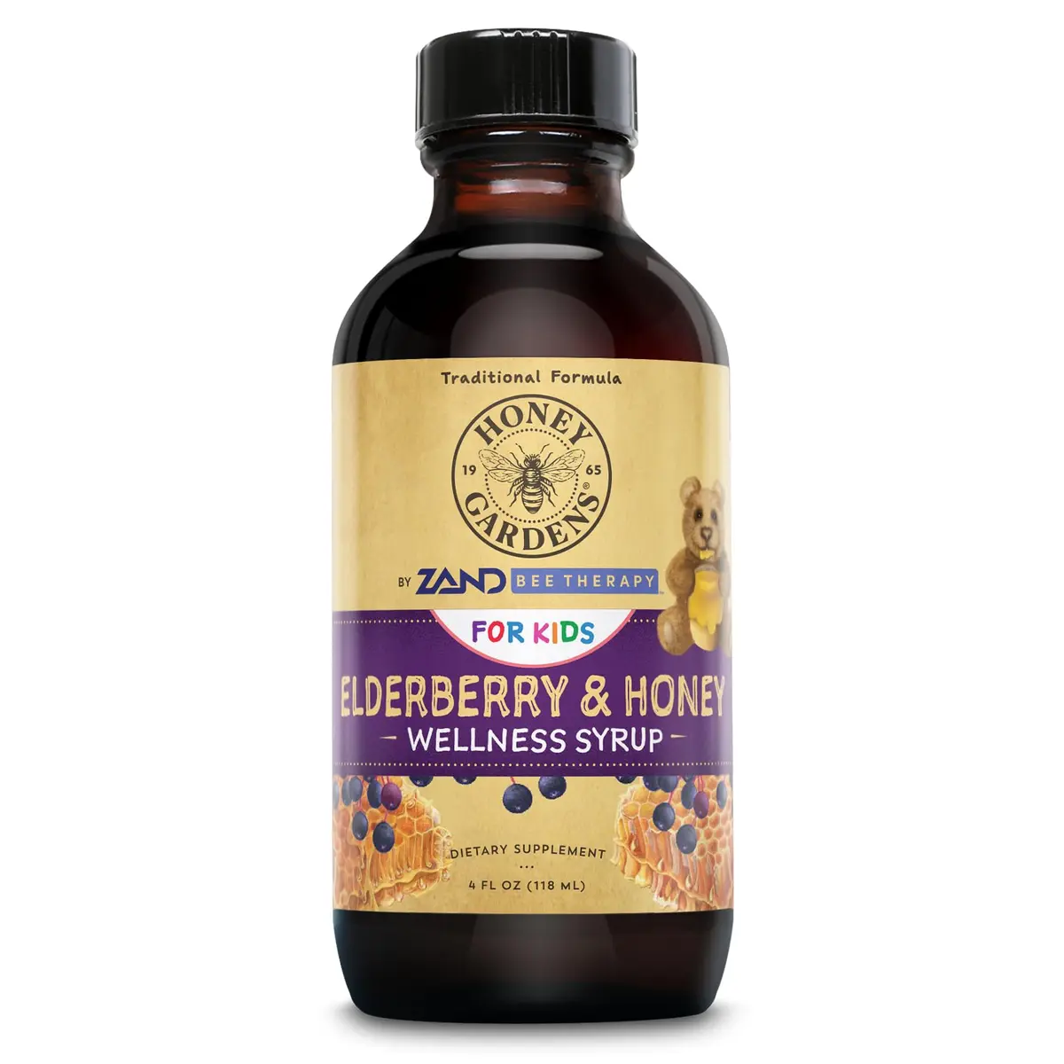 ZAND Elderberry & Honey Syrup 4 Fl Oz | Organic Raw Elderberry & Echinacea for Kids - main product image
