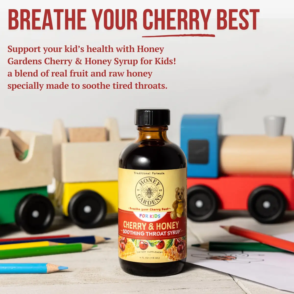 ZAND Honey Gardens Kids Cherry & Honey Throat Syrup | Herbal Raw Honey Formula for Kids, 24 Servings, 4 FL Oz - view 5