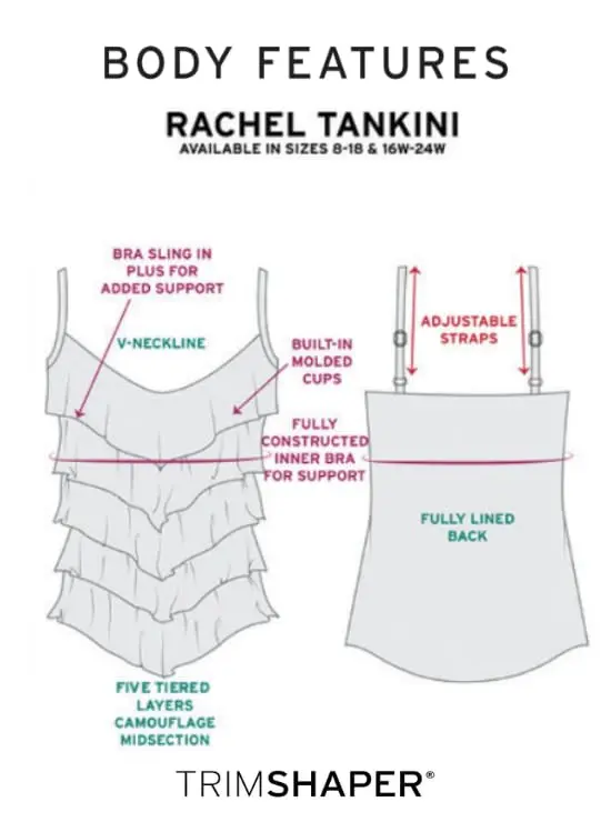 Trimshaper Womens Five Tiered Adjustable Rachel Swim Tankini Top with Molded Cups and Bra Support, Coral, 14 | Supportive, Adjustable, Full Coverage - view 3