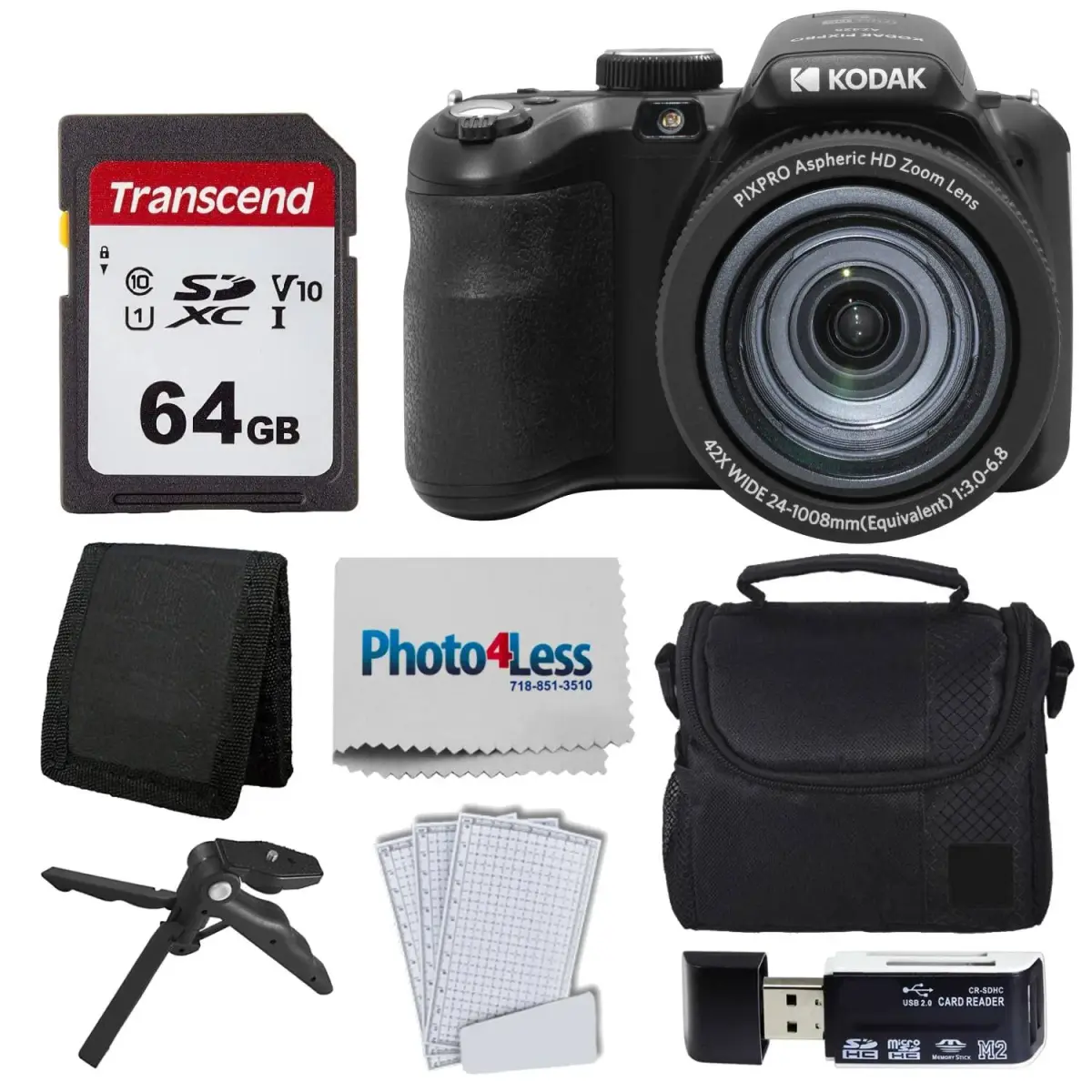 Kodak PIXPRO AZ425 Digital Camera Bundle with 64GB Card, Case & Tripod | 20MP CCD Sensor, 42x Optical Zoom, 1080p HD Video - main product image